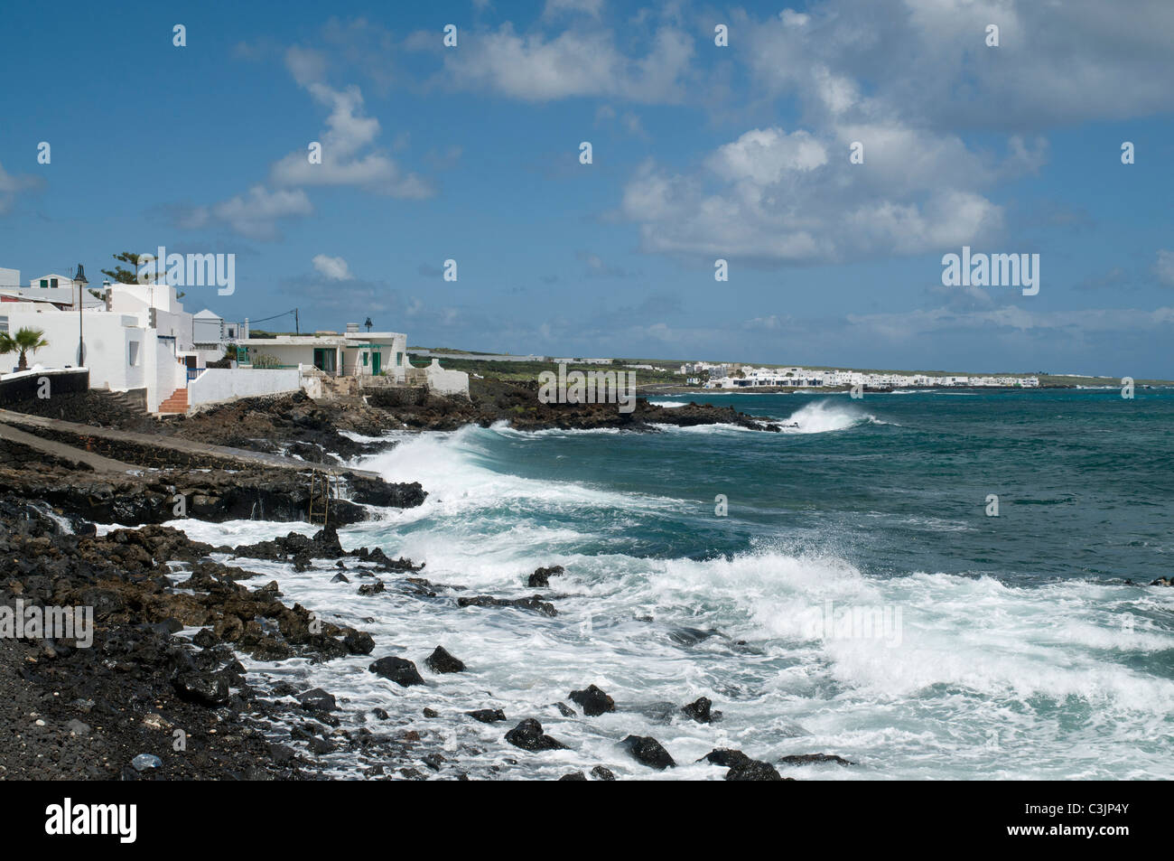 dh ARRIETA LANZAROTE Coast white houses Lanzarote coastal village Stock