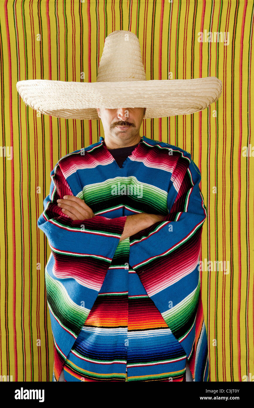 Mexican man typical poncho sombrero serape portrait people from Mexico ...