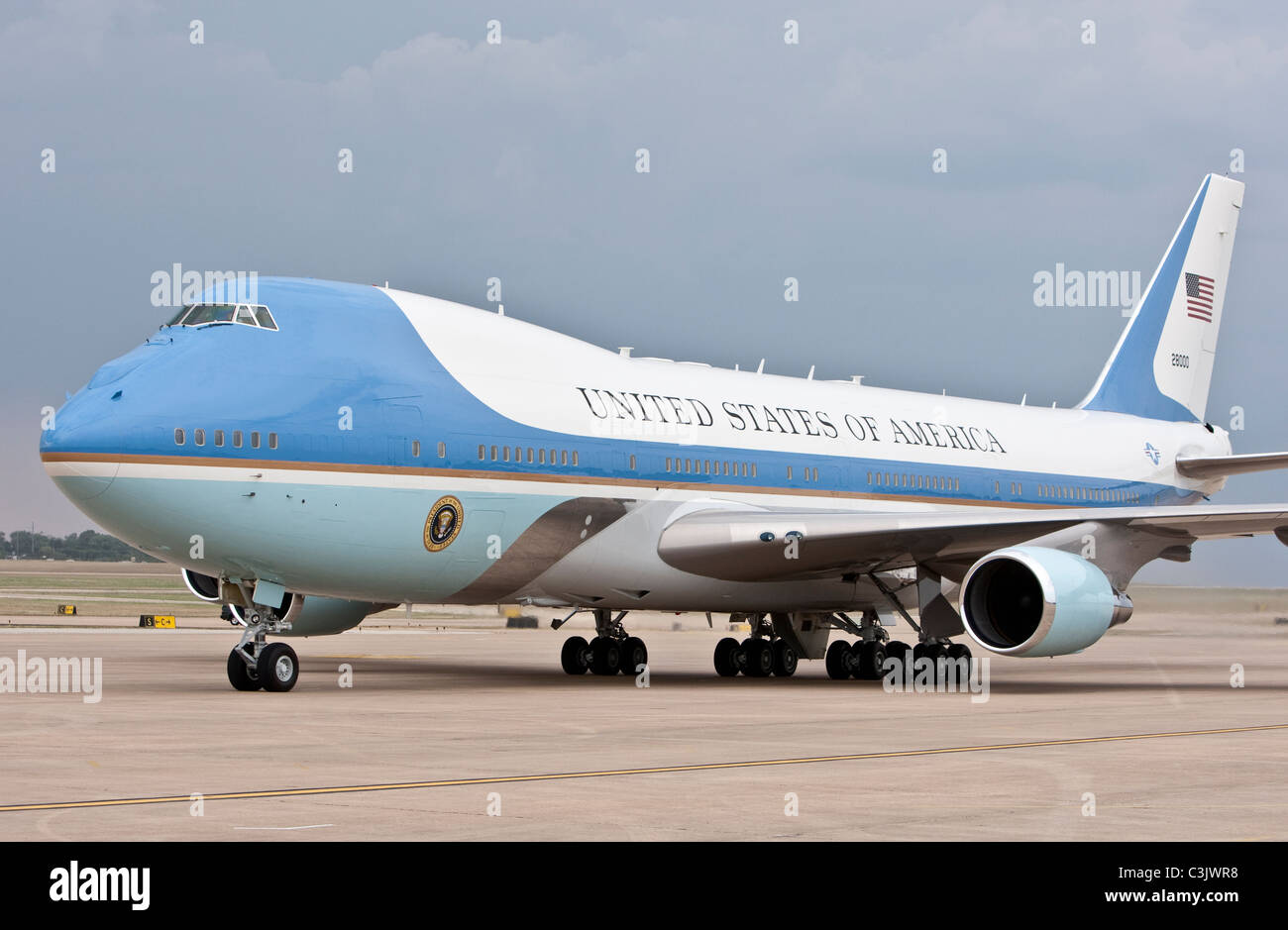 Air Force One, the U.S. Air Force jet carrying the President of the United States, lands in Austin Texas USA Stock Photo