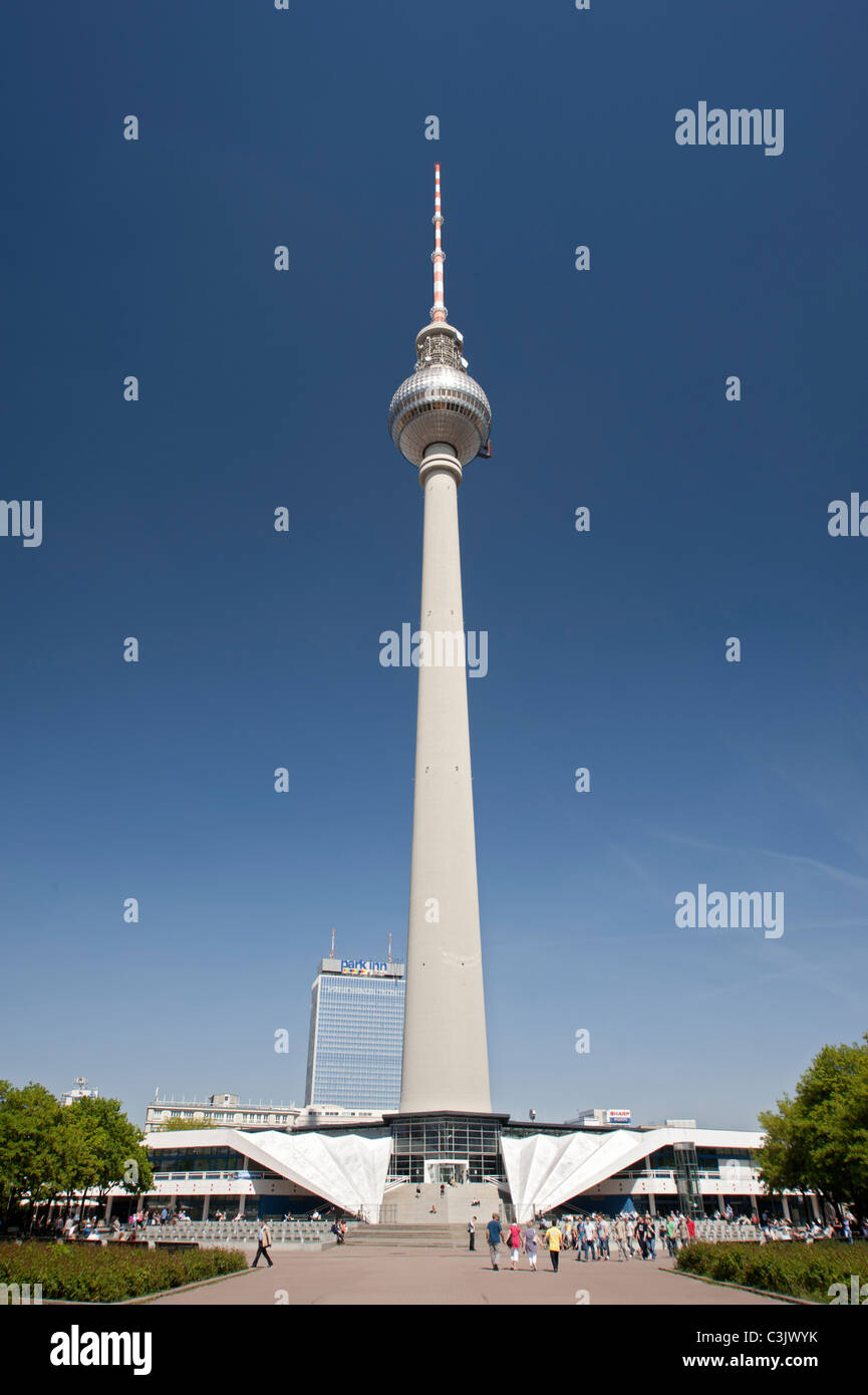 Television Tower or Fernsehturm at Alexanderplatz in Mitte district of Berlin Germany Stock Photo