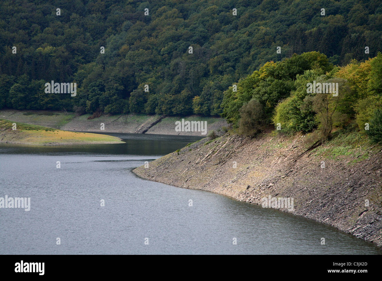 Urfstausee im Oktober bei Niedrigwasser, Urf Reservoir, autumn, low water Stock Photo
