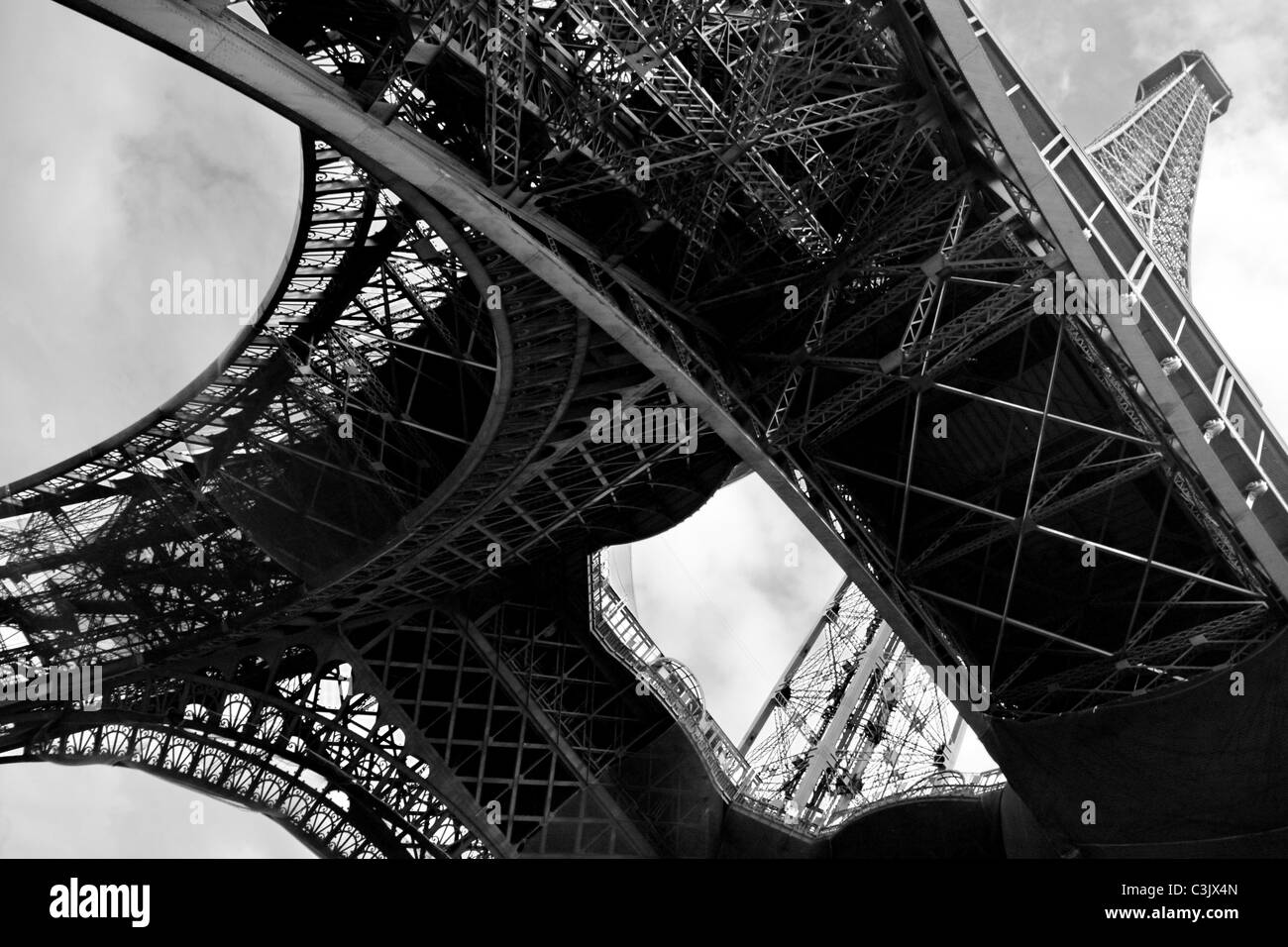 the eiffel tower from under Stock Photo