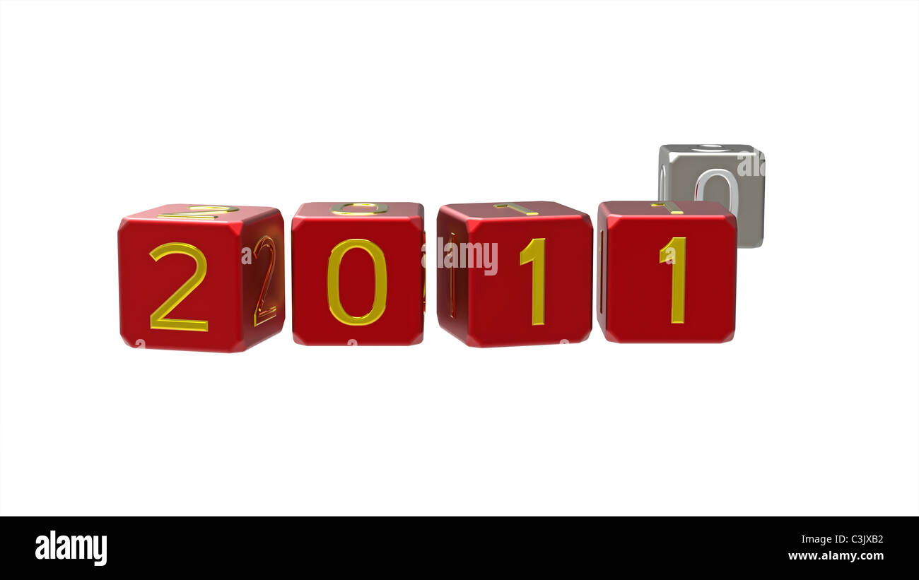 Happy New Year 2011 with 0, 3d render, isolated on white Stock Photo