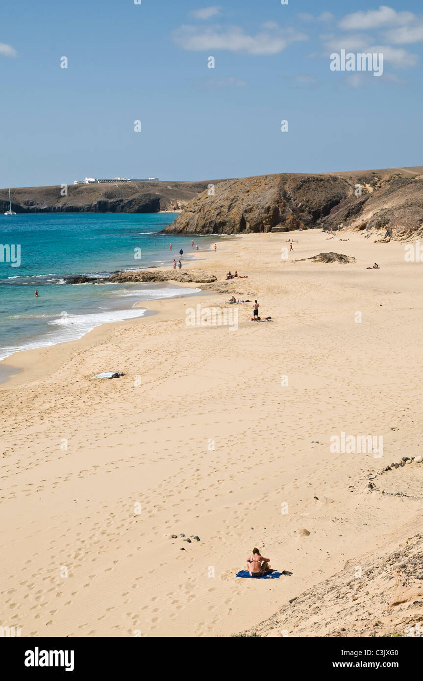 dh Playa de Pozo beach PAPAGAYO LANZAROTE People tourist sunbather sand canaries idyllic destination canary islands sun woman Stock Photo