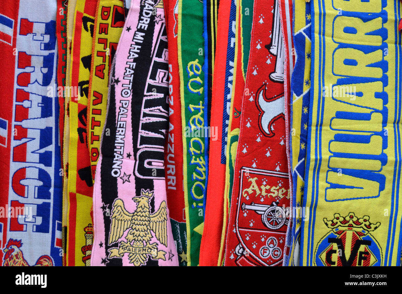 European football team scarves for sale in store Stock Photo