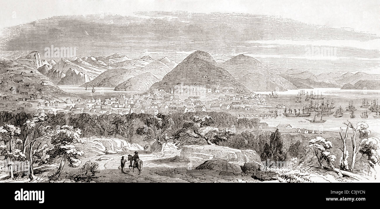 View of San Francisco and its bay in the 1850's. From L'Univers Illustre, published Paris 1858. Stock Photo