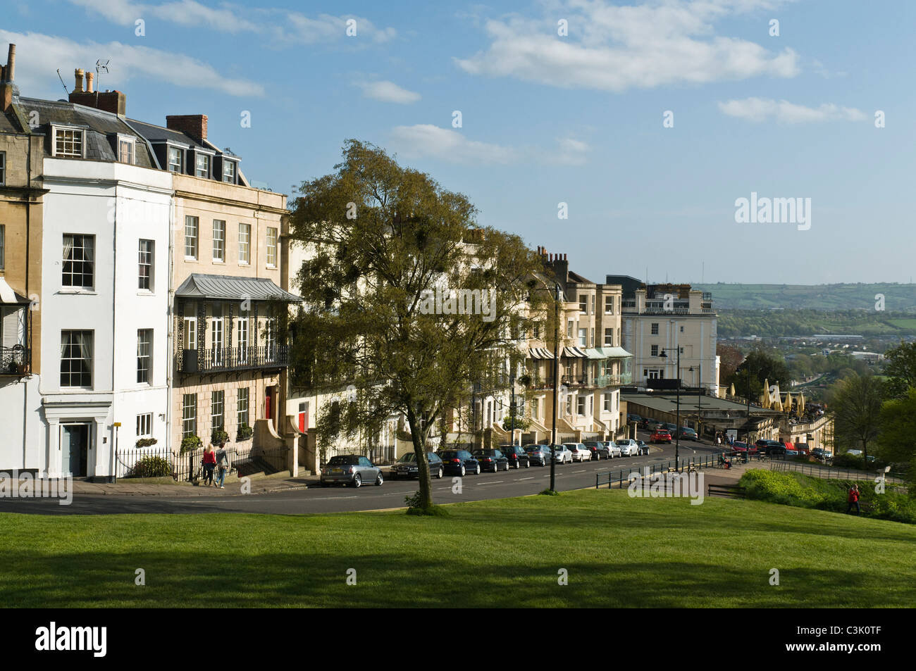 dh Sion Hill CLIFTON VILLAGE BRISTOL Park town house flats housing home houses public space green uk Stock Photo