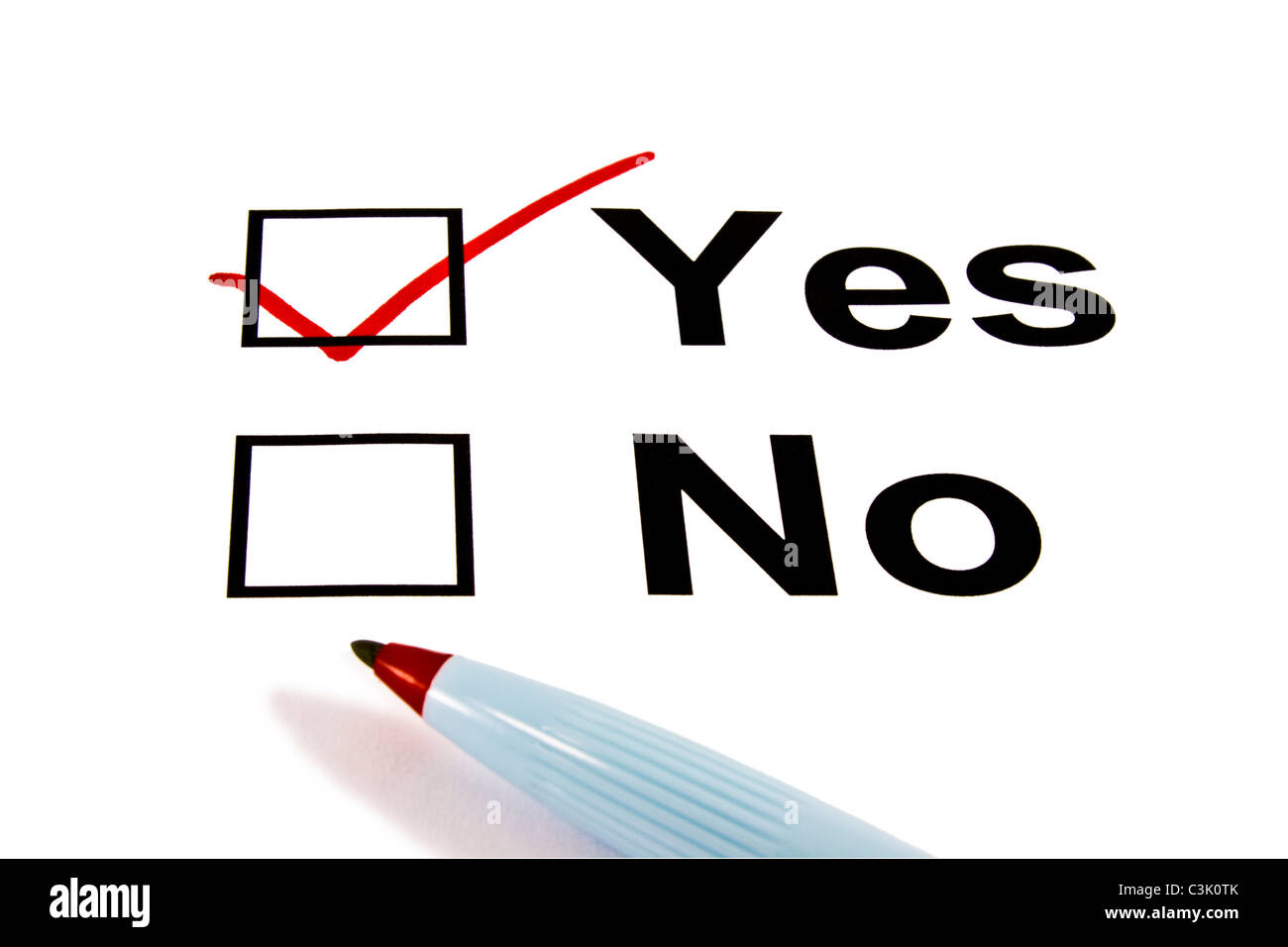 YES checkbox selected with red marker isolated on white Stock Photo