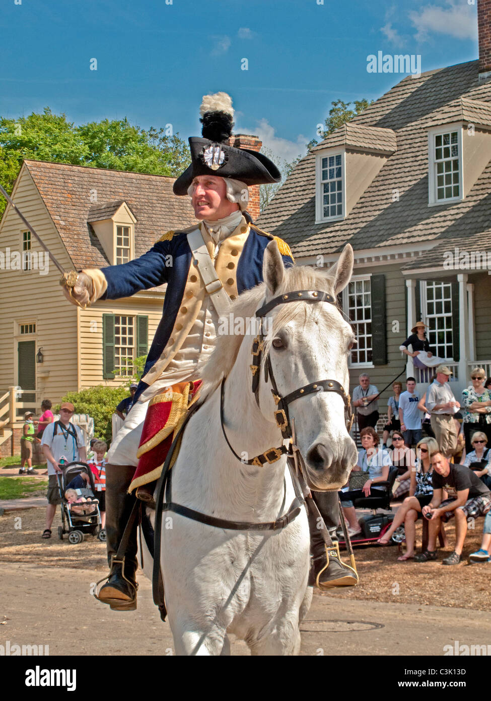 Revolutionary war reenactment at colonial williamsburg hires stock