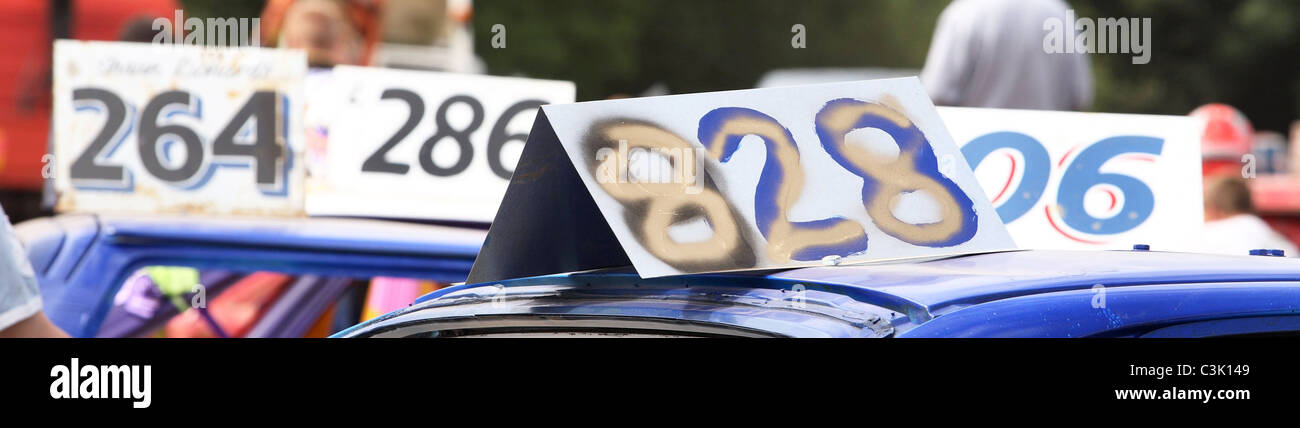 Numbers on the top of Banger racing cars Stock Photo - Alamy