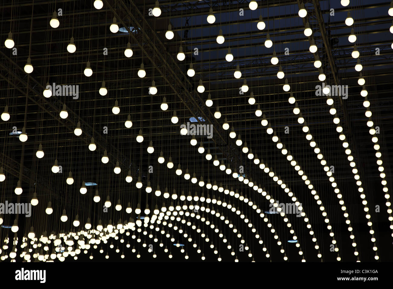Illuminated row light bulbs ceiling ceiling hi-res stock photography ...