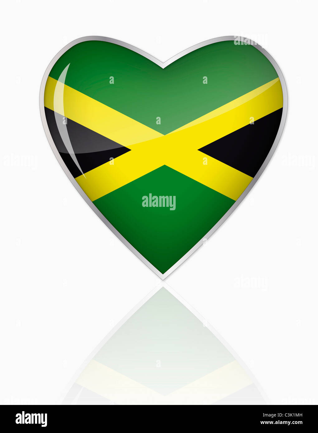 Jamaican flag in heart shape on white background Stock Photo
