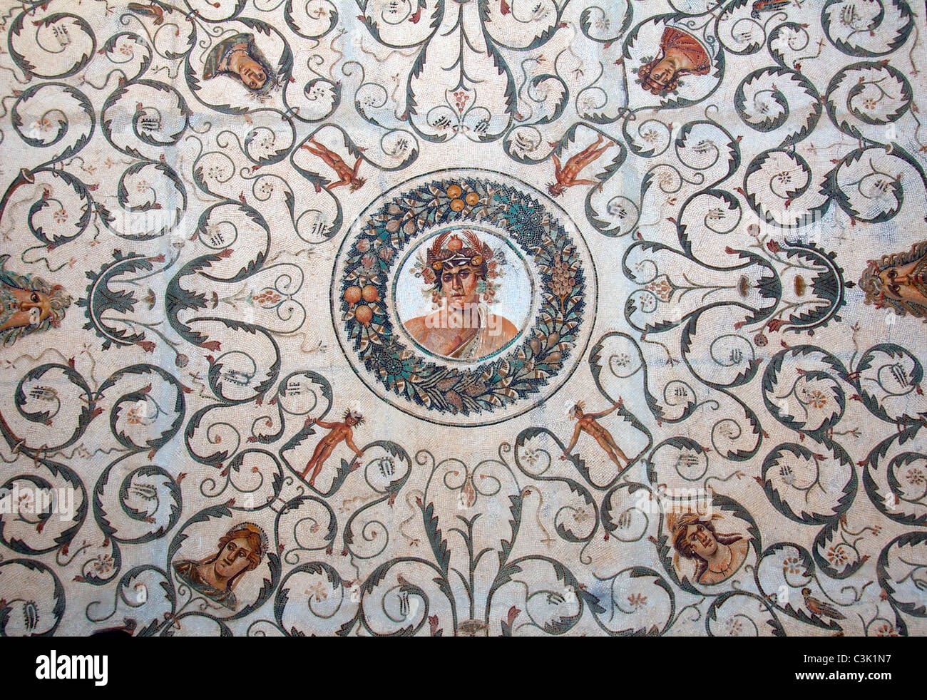 God of Wine Dionysus (Bacchus), Ancient Carthage, antique city, Tunisia, Africa Stock Photo