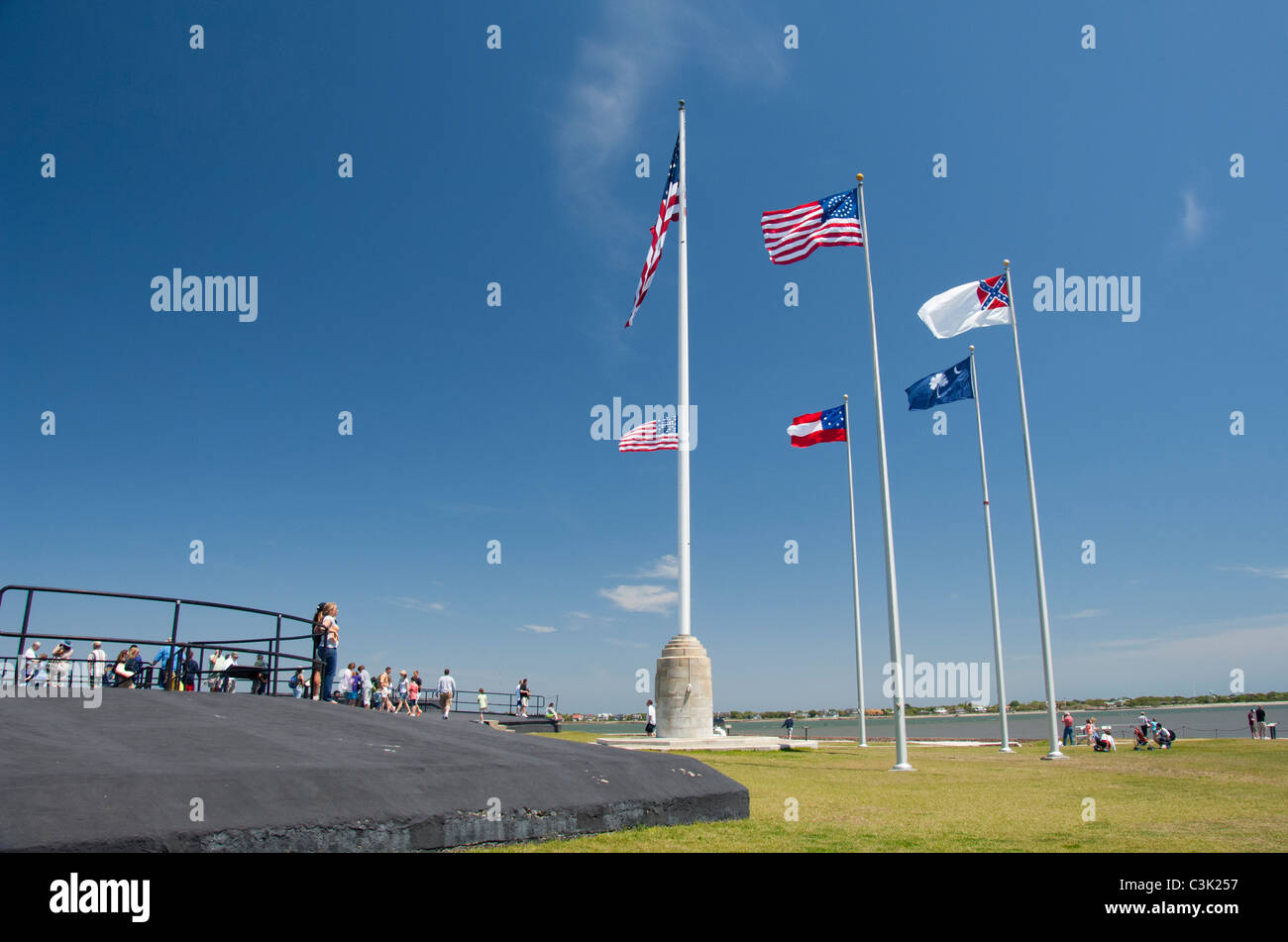 South Carolina, Charleston, Fort Sumter National Monument. Historic battle flags. Stock Photo