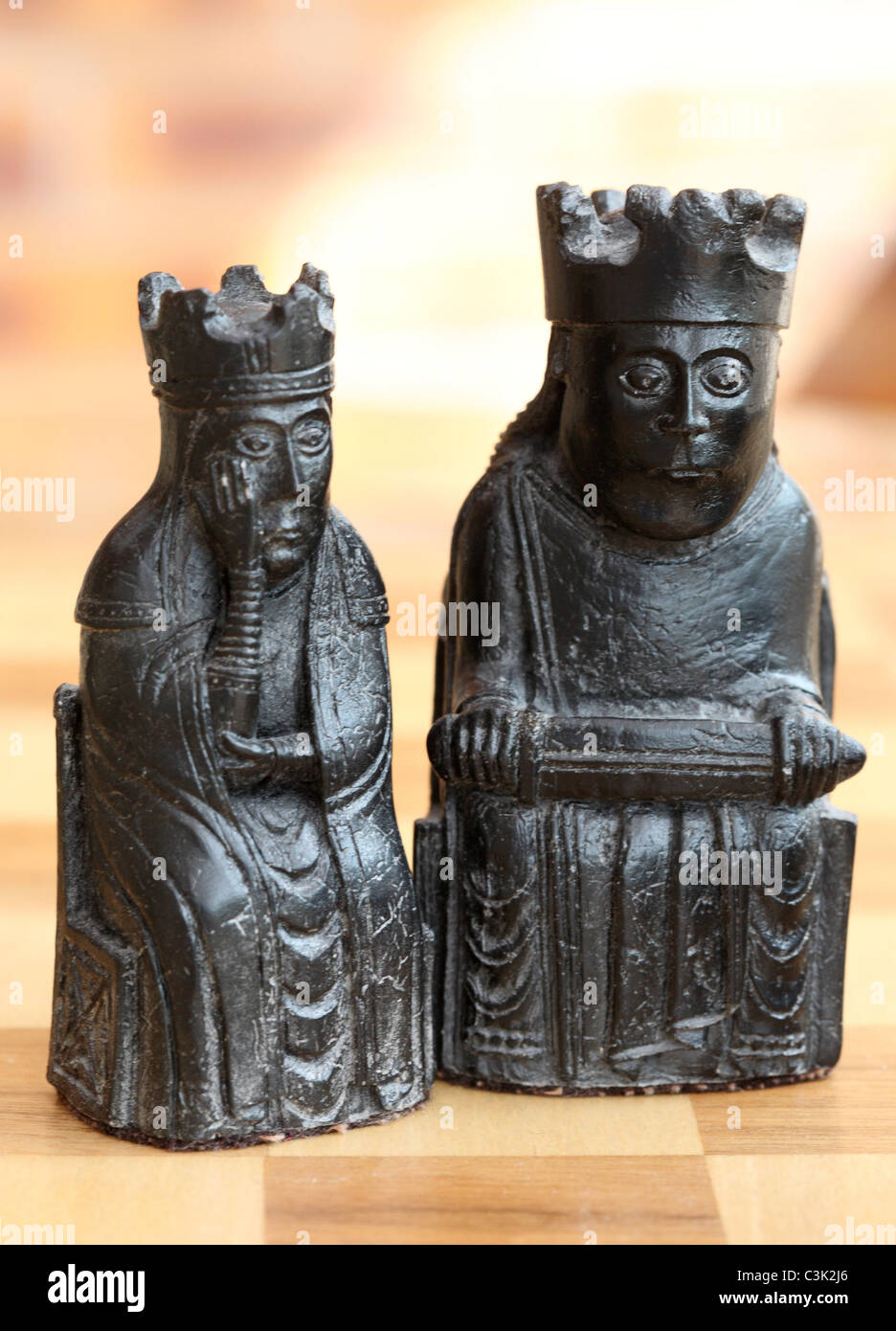 Black king and queen from the isle of lewis chess set Stock Photo