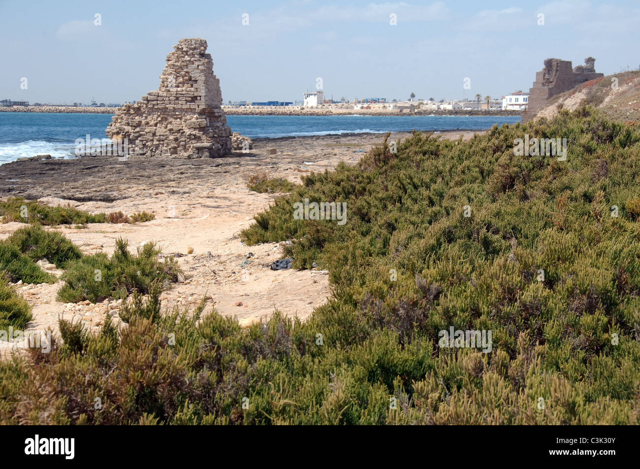 Ruin on the beach, Mahdia, Tunis, Africa Stock Photo