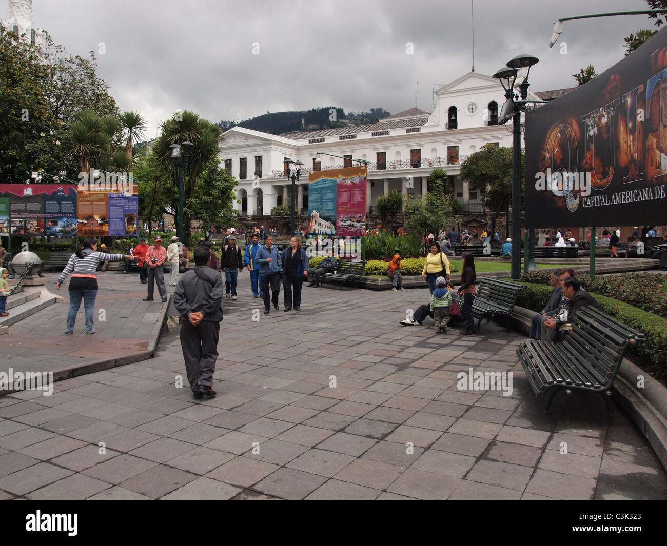 Independence Square Quito with the Presidential Palace in the background Stock Photo
