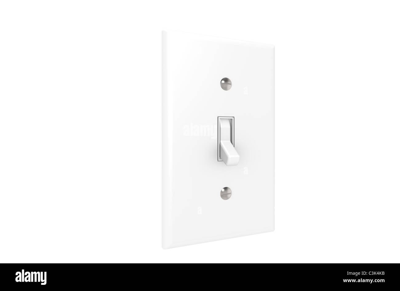 On and Off. Light switch isolated on white. Copy space. Stock Photo