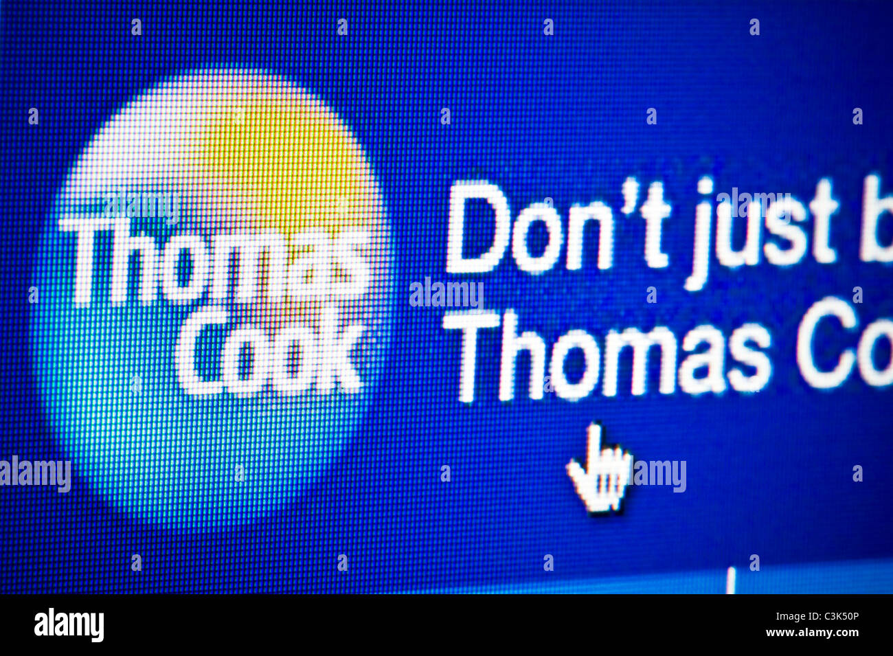 Close up of the Thomas Cook logo as seen on its website. (Editorial use only: ­print, TV, e-book and editorial website). Stock Photo