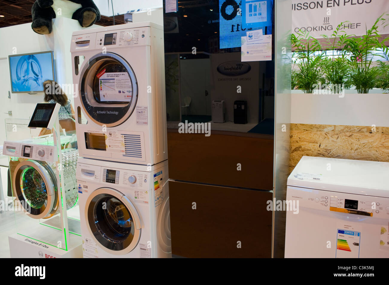 Paris, France, Energy Saving Washer Dryer at  Industrial Trade Show, 'Foire de Paris' Products on Display, Whirlpool Company, shopping Stock Photo