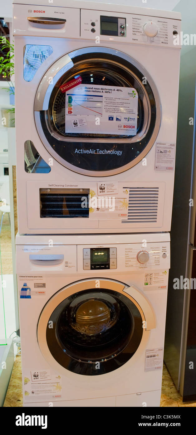 Paris, France, Energy Saving Washer Dryer at  Industrial Trade Show, 'Foire de Paris' Products on Display, Whirlpool Company, Shopping Stock Photo