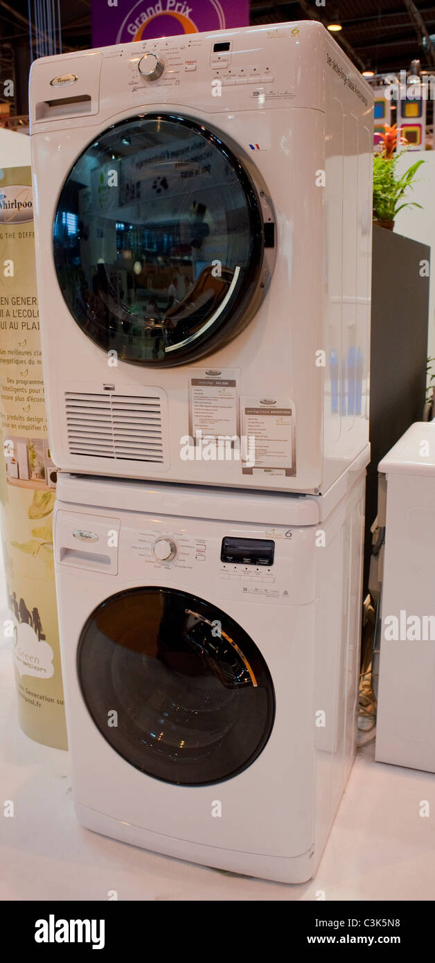 Paris, France, Water Saving Washing Machines a Industrial Trade Show, 'Foire de Paris' Products on Display, Whirlpool Company, environmentally friendly products Stock Photo