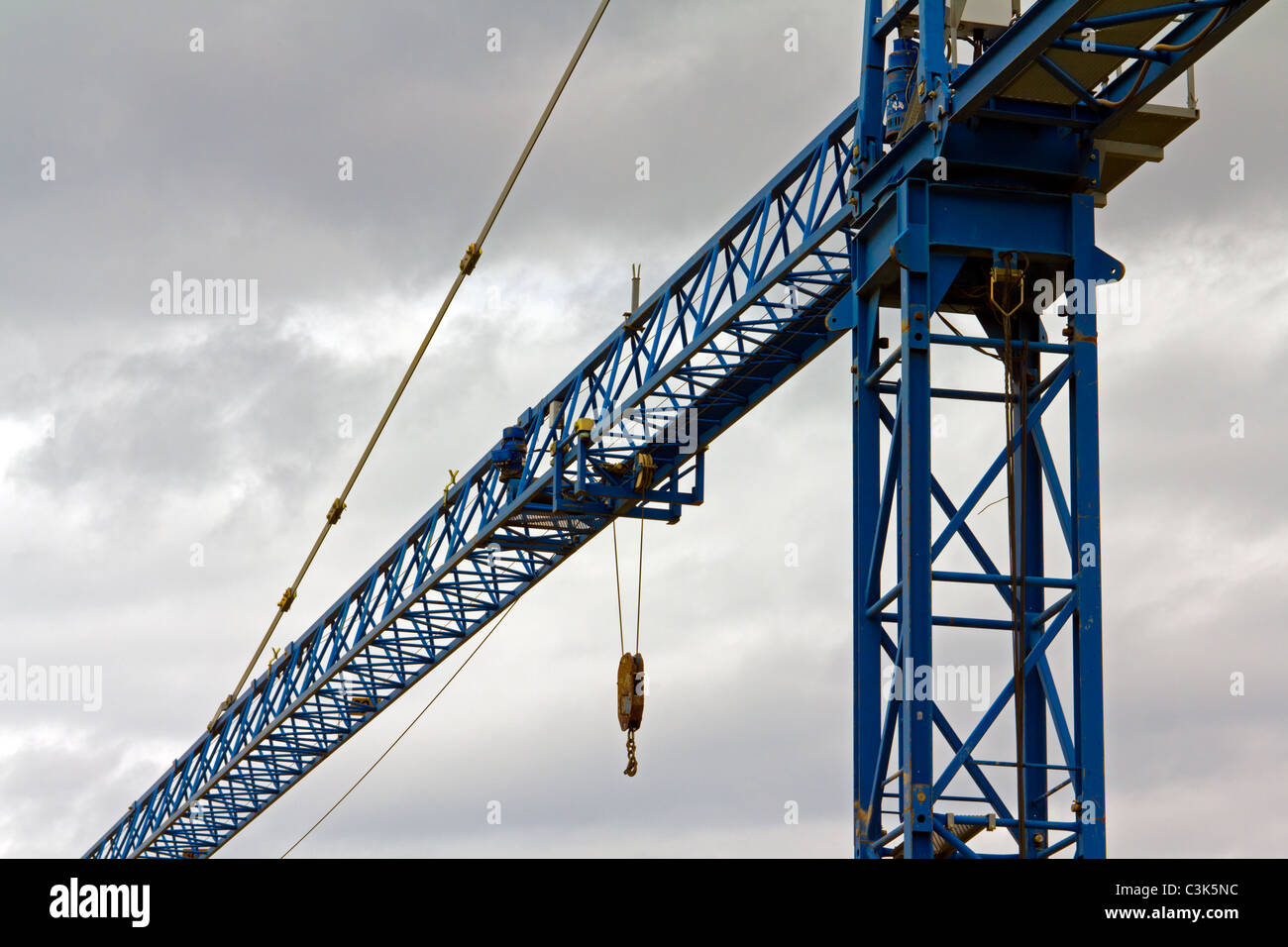 【原画】『Crane in the Clouds』 Construction tower crane, cabin, closeup, on blue sky with