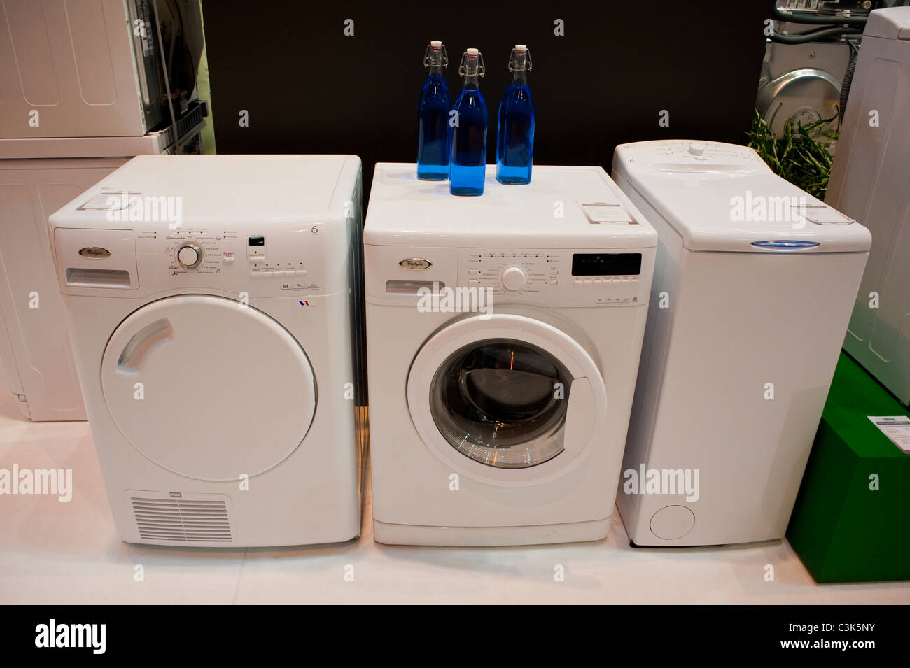 Paris, France, Water Saving Washing Machines at  Consumer Trade Show, 'Foire de Paris' Products on Display, environmentally friendly products, green tech Stock Photo