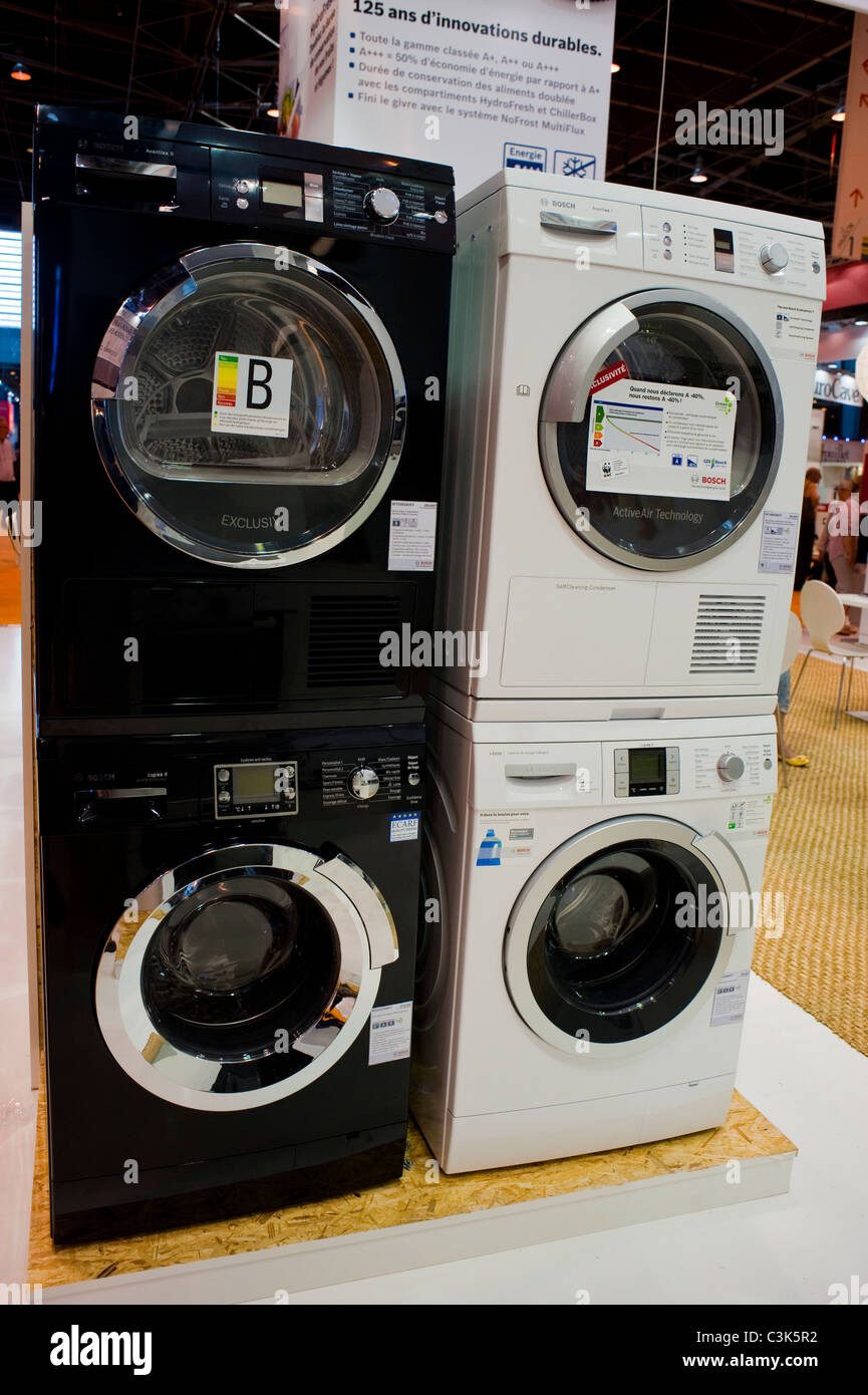 Pa-ris, France, Energy & Water Saving Washing Machines at Consumer Trade Show, 'Foire de Paris' Products on Display Stock Photo