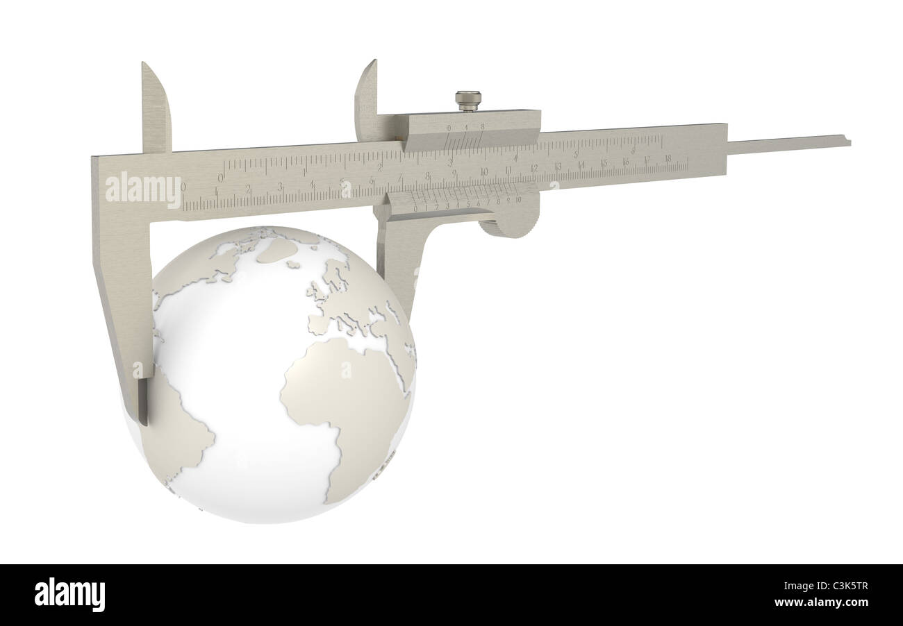 Small World. The Earth measured with a Caliper Stock Photo