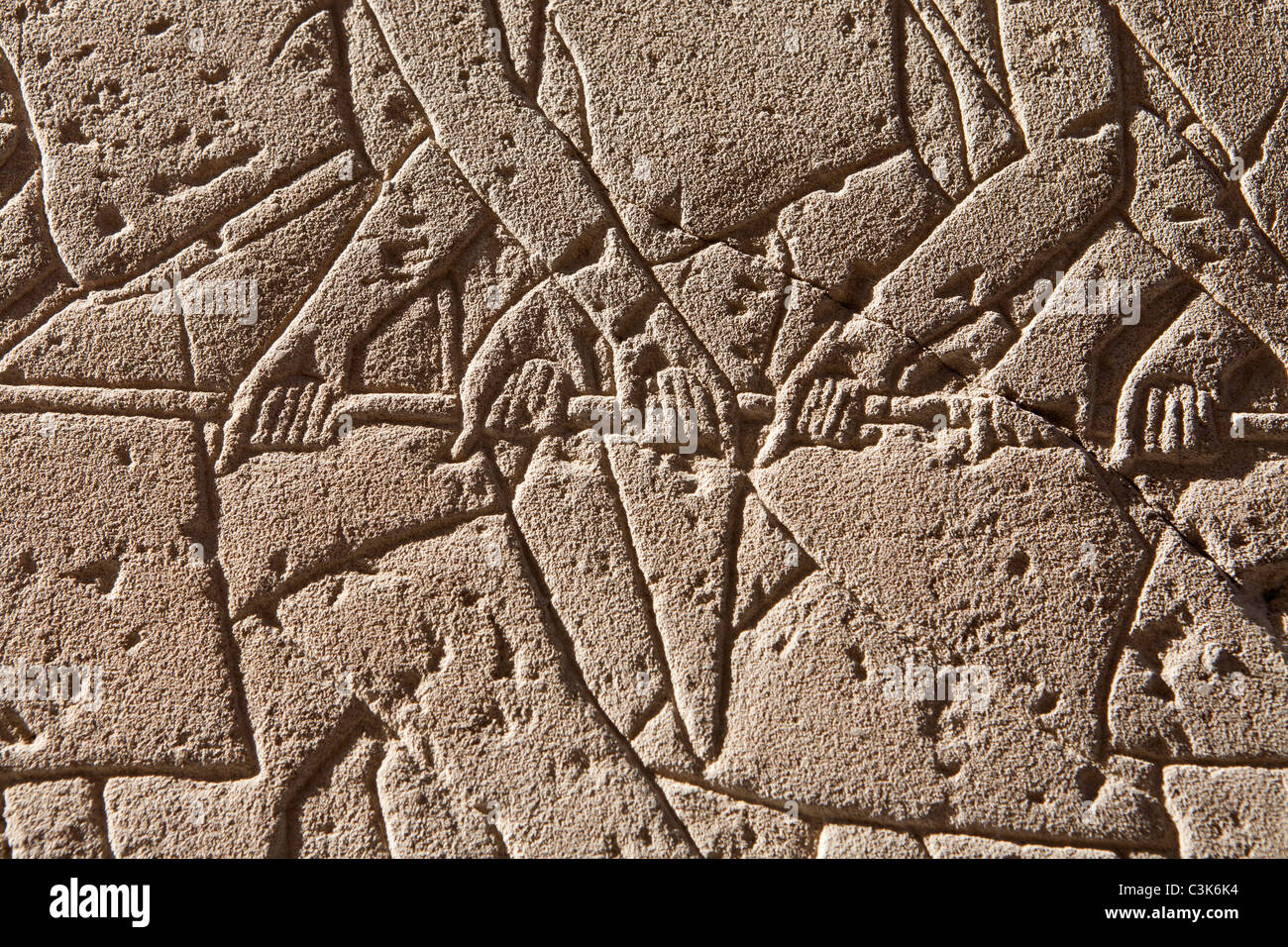 Close up of relief work on walls of the colonnade of Amehotep III Luxor Temple Egypt Stock Photo
