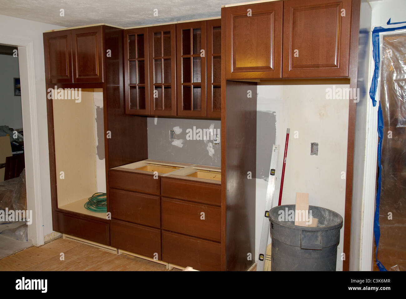 1960 S Style American Home Kitchen During Remodeling New Cherry