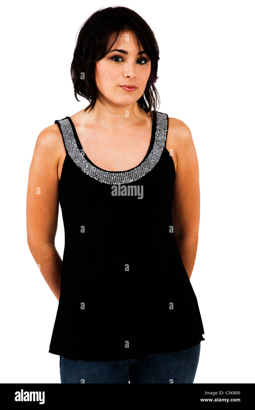 Beautiful young woman posing isolated over white Stock Photo - Alamy