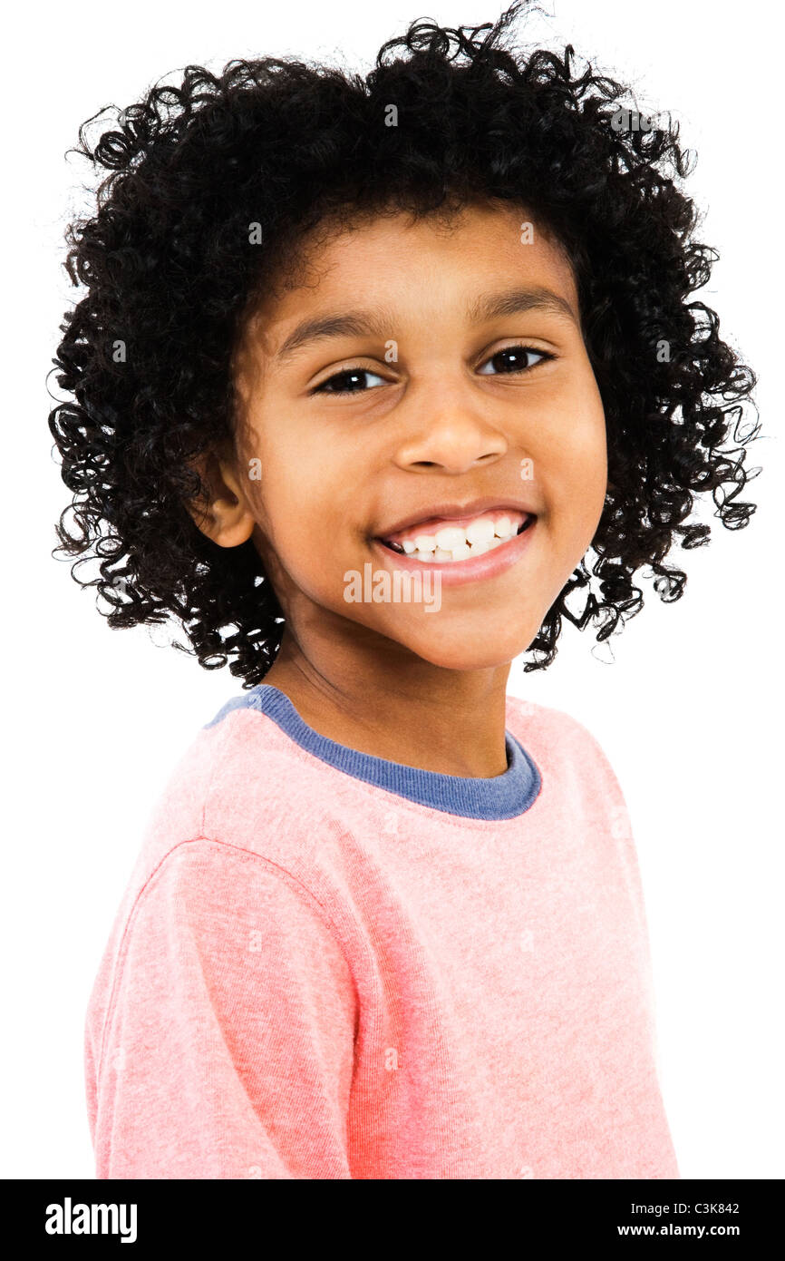 Happy child posing isolated over white Stock Photo - Alamy