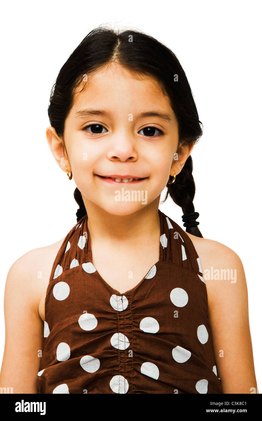 Smiling girl posing isolated over white Stock Photo - Alamy