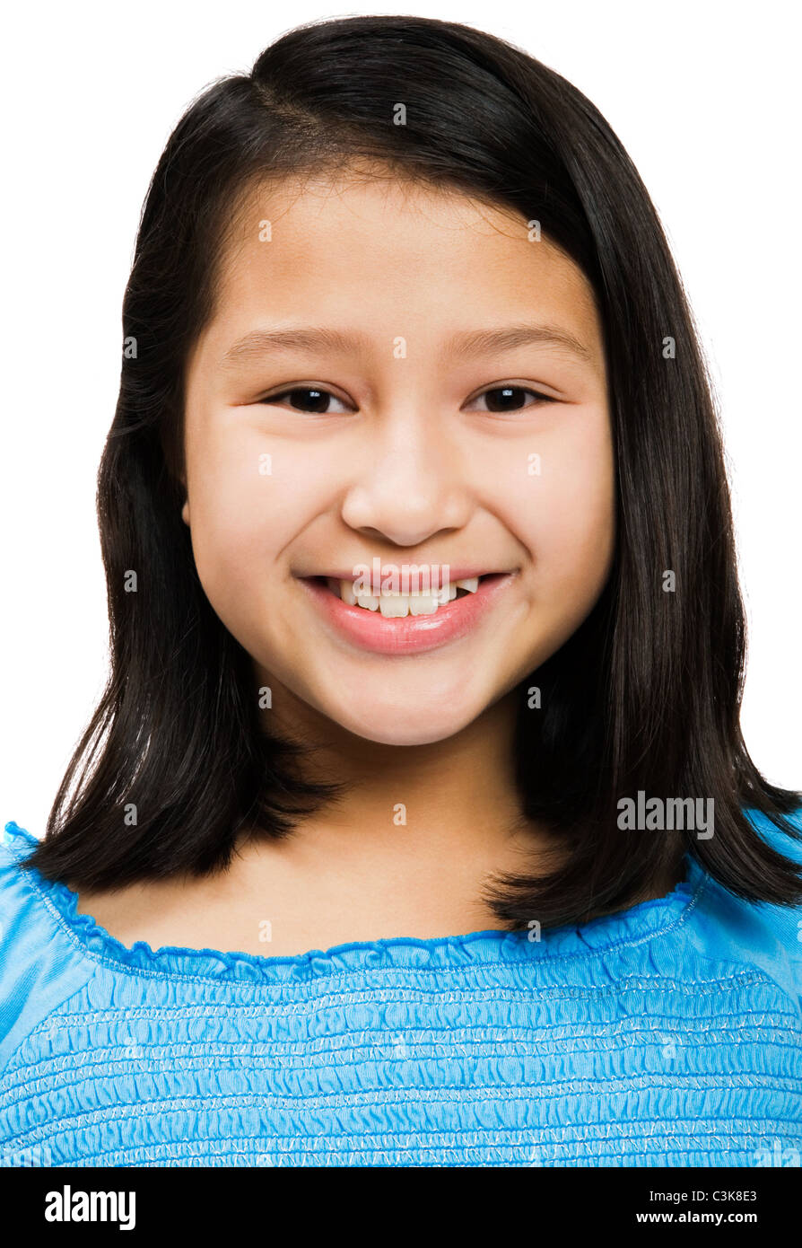 Portrait of a girl smiling isolated over white Stock Photo - Alamy