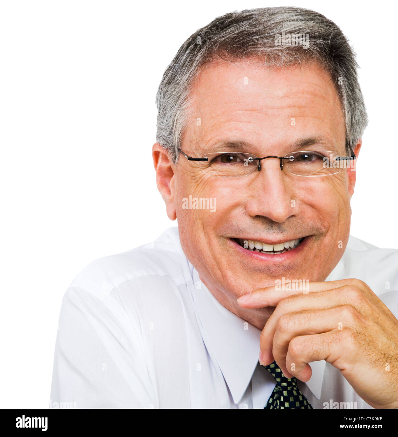Close-up of a businessman smiling isolated over white Stock Photo - Alamy