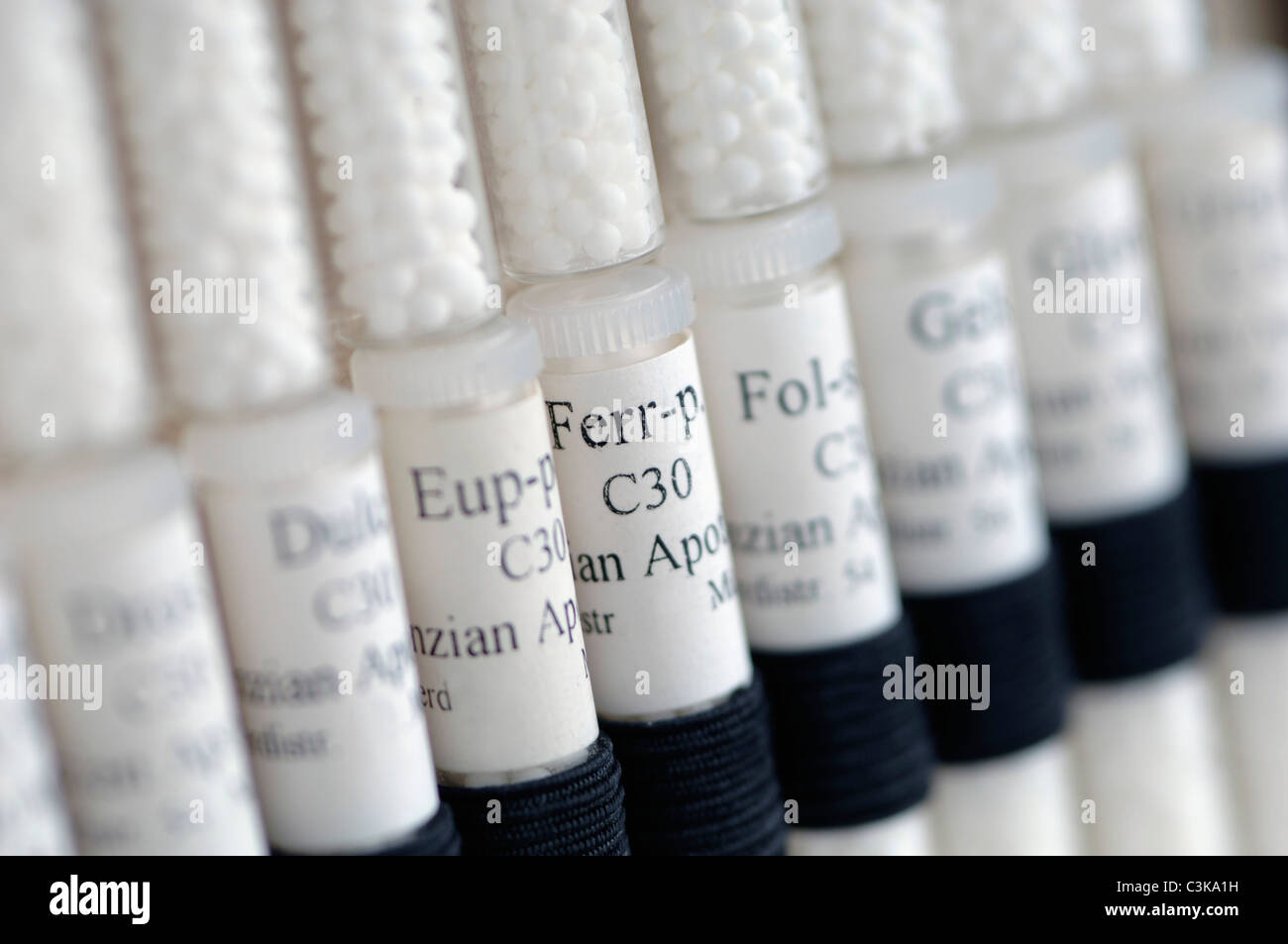 Germany, Bavaria, Homeopathic medicine in pill bottles, close up Stock