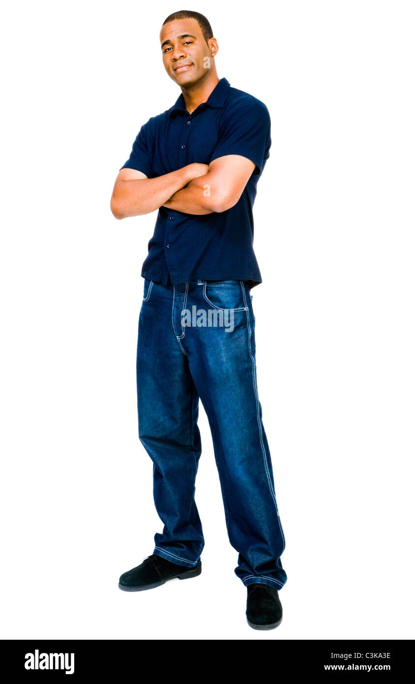 Smiling mid adult man posing isolated over white Stock Photo - Alamy
