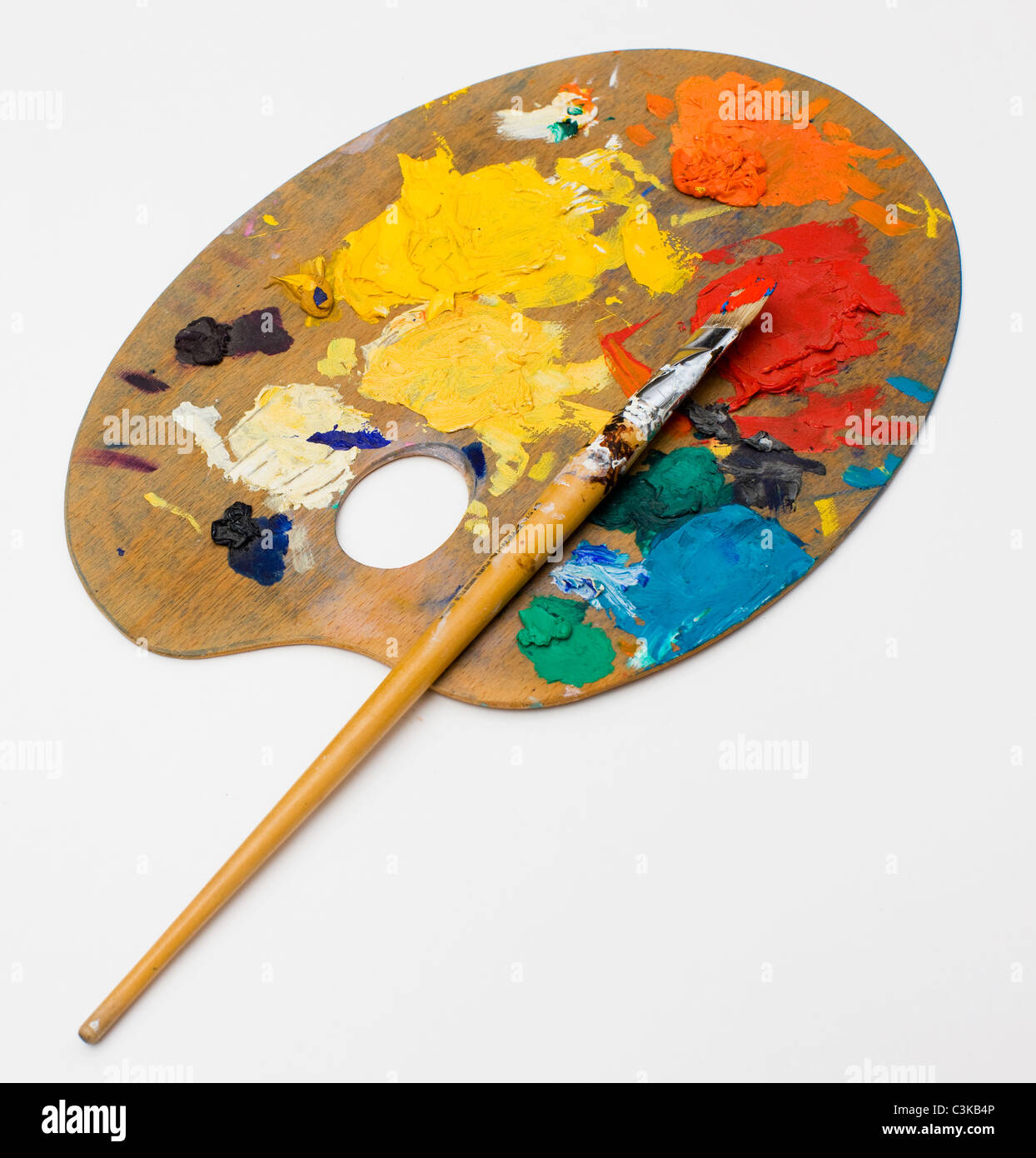 Paintbrush and palette, close-up Stock Photo