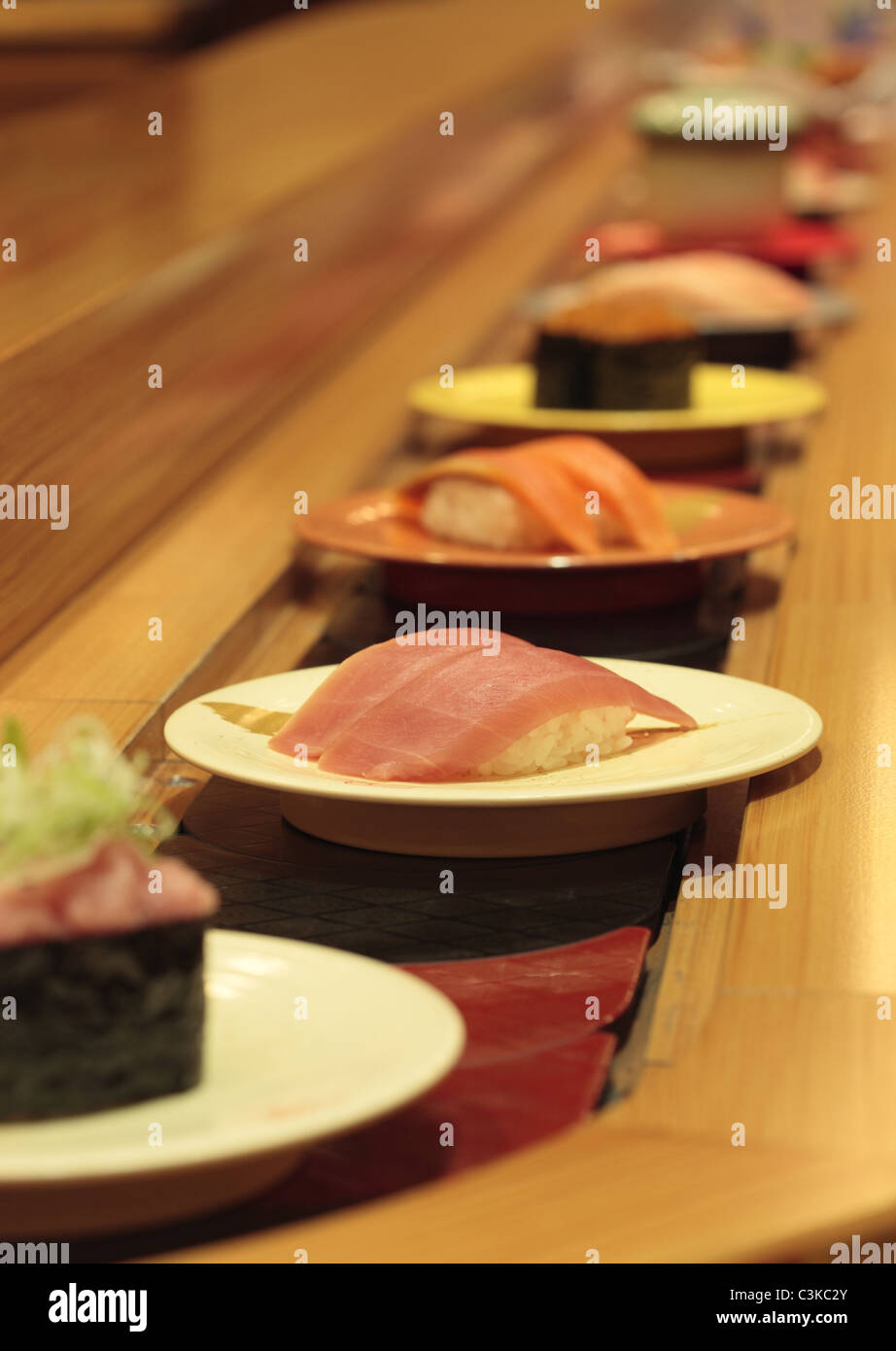 Conveyor belt sushi Stock Photo