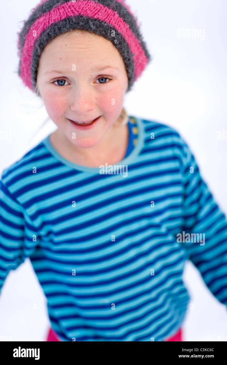 Portrait of girl wearing knit hat Stock Photo Alamy