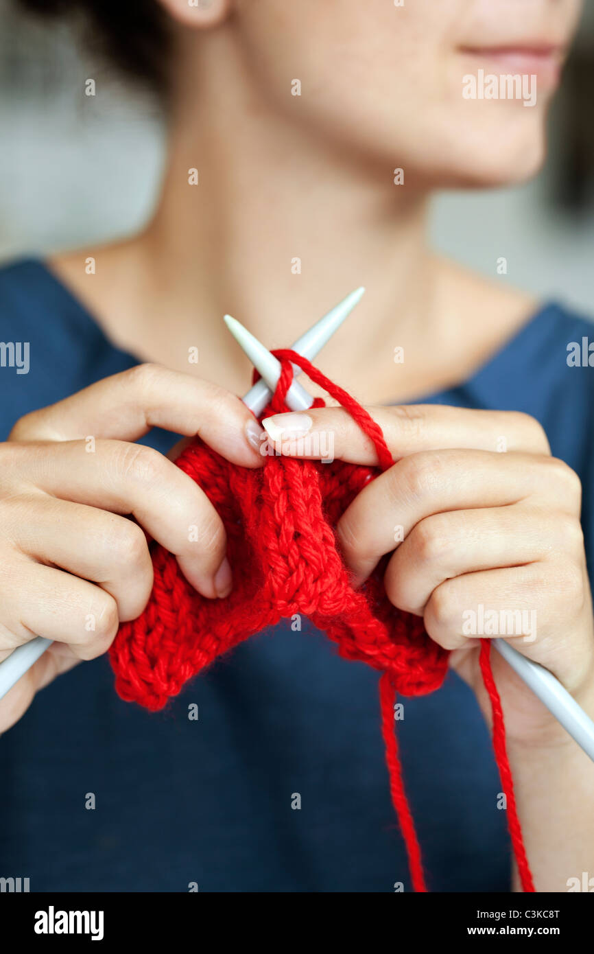Woman knitting, close-up Stock Photo