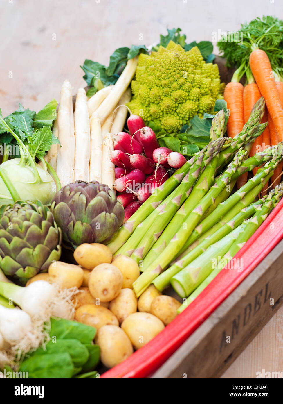 Basket full of vegetables Stock Photo