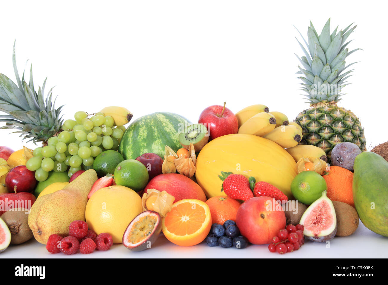 Pile of various ripe fruits. All on white background Stock Photo - Alamy