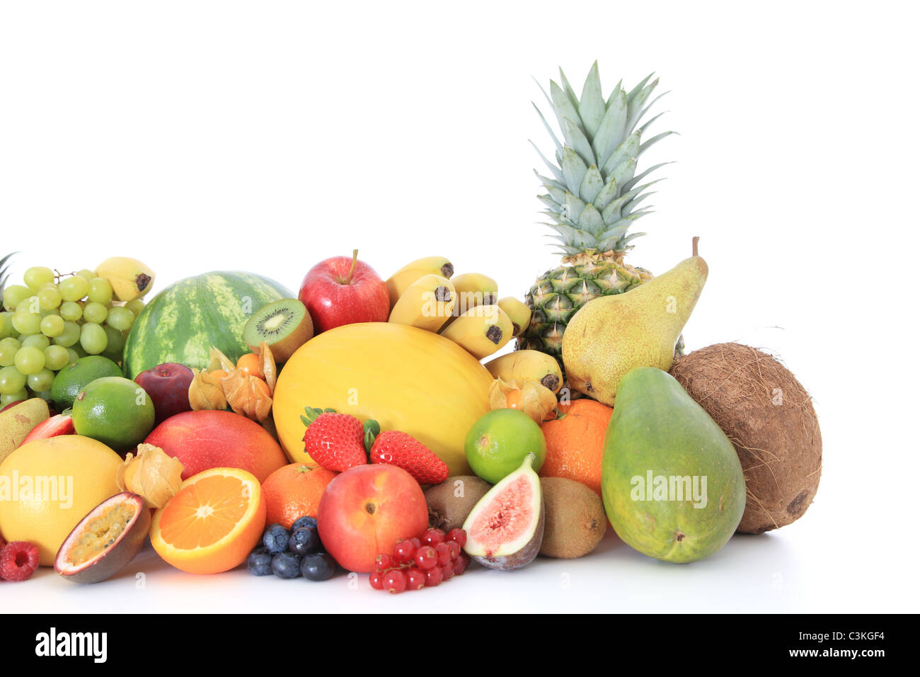 Pile of various ripe fruits. All on white background Stock Photo - Alamy