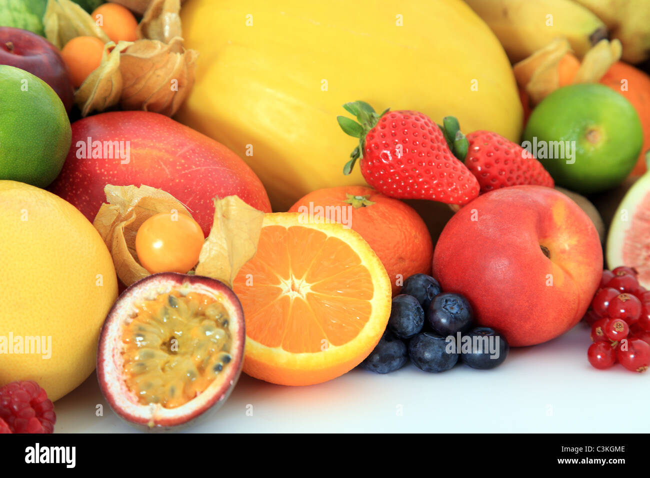 Pile of various ripe fruits. All on white background Stock Photo - Alamy