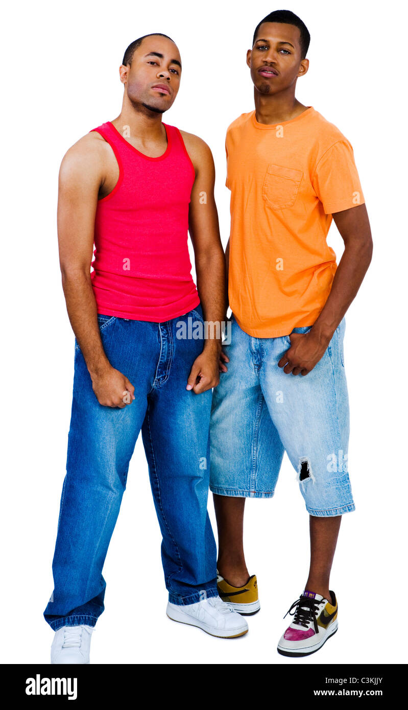 Two friends posing isolated over white Stock Photo Alamy