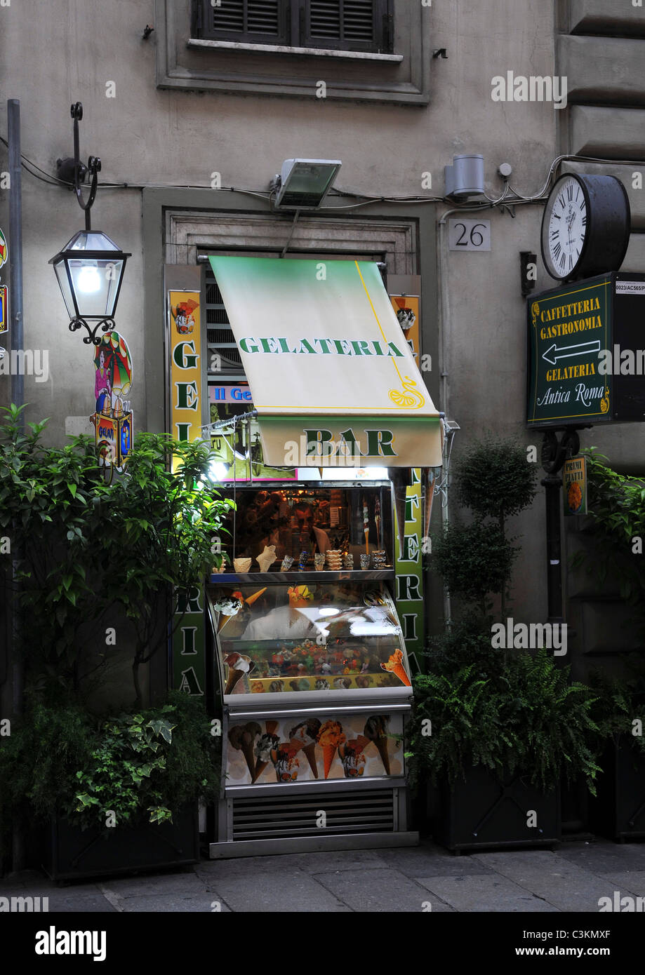 A Gelateria Bar, selling Ice cream on a street in Rome, Italy Stock