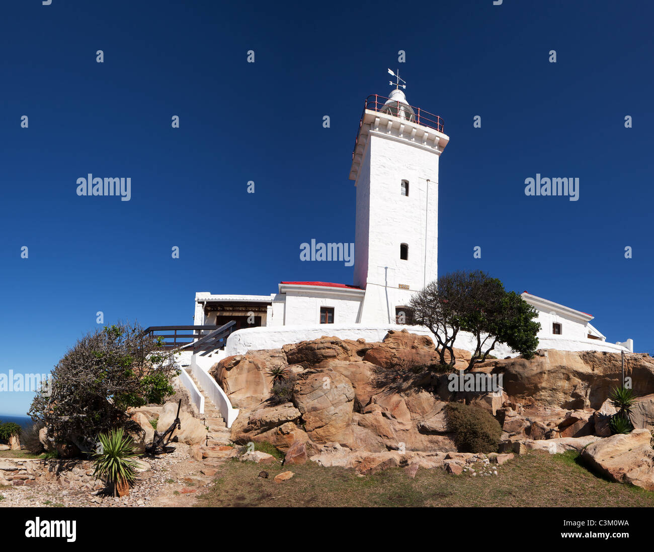 Lighthouse on top of cliff in Mossel Bay, Cape Province, South Africa Stock Photo